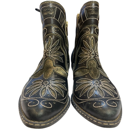 Pikolinos Black and Gold Embroidered Ankle Boots Size 8.5 - Picture 1 of 11